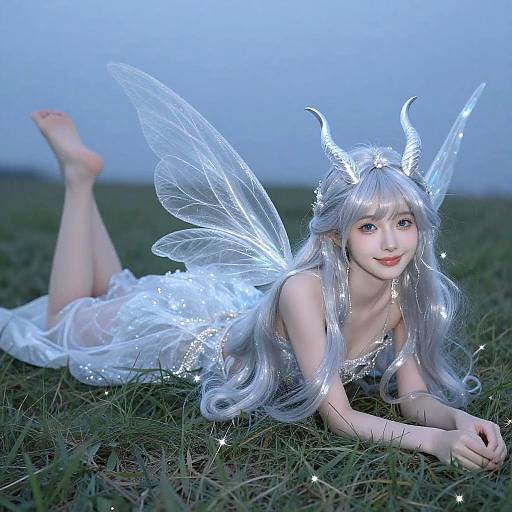 Elegant Sylph Lying on Grass