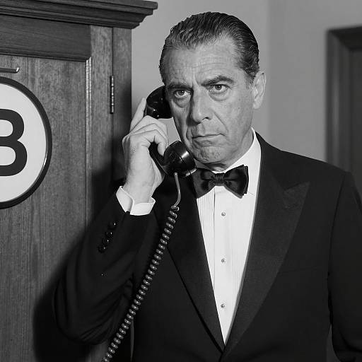 Classic Tuxedo Portrait with Vintage Phone