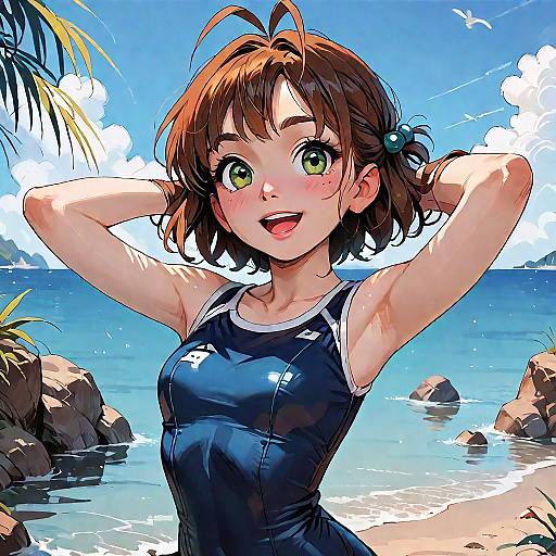 Sakura in School Swimsuit at Beach