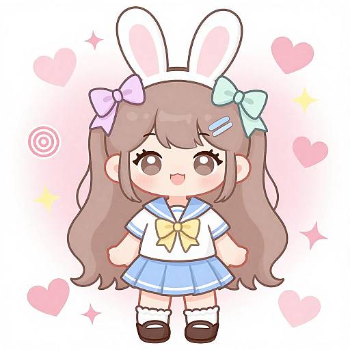 Adorable Bunny-Eared Sailor Idol with Pastel Bows