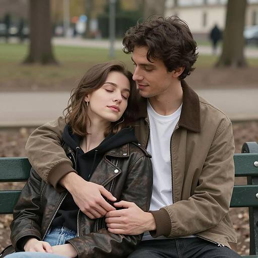 Cozy Couple on a Park Bench