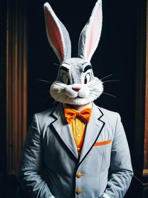 Man in Bugs Bunny Costume and Formal Suit