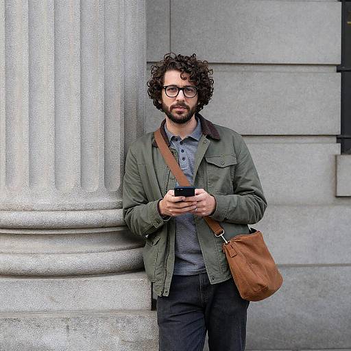 Casual Curly-Haired Man with Phone