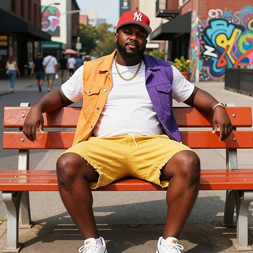 Confident Black Man Sitting on Urban Bench