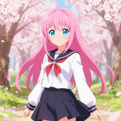 Anime Girl in Cherry Blossom Park