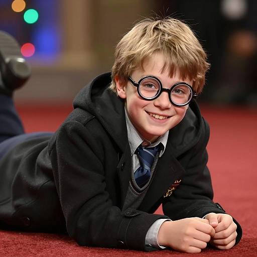 Joyful Boy with Glasses on Colorful Background