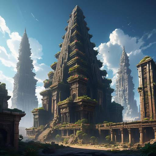 Giant Floral Temple Among Urban Ruins Giant Floral Temple Among Urban Ruins