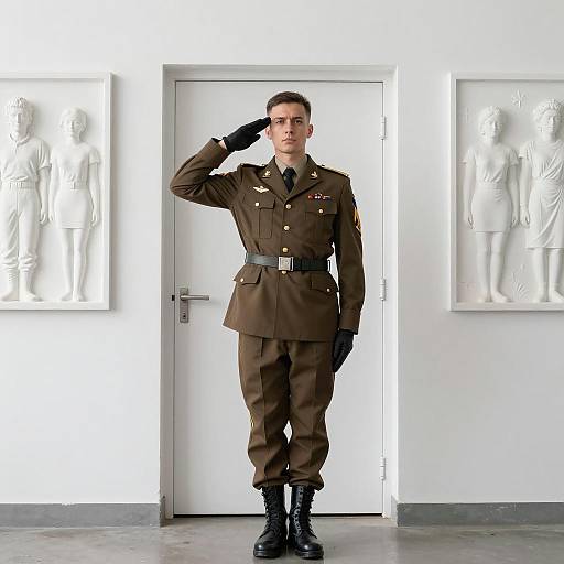 Military Salute at a White Door