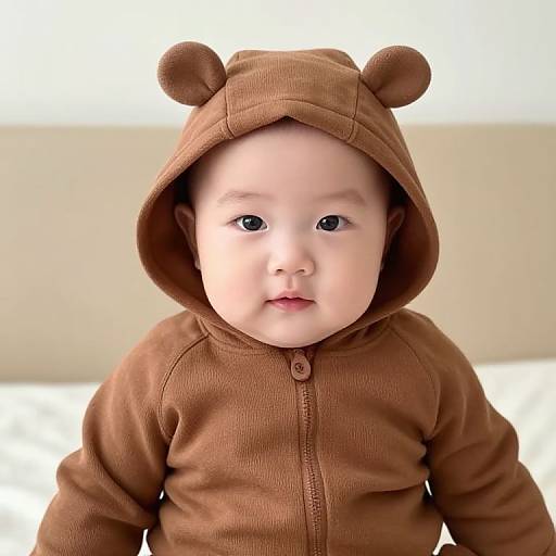 Baby in Brown Hooded Outfit