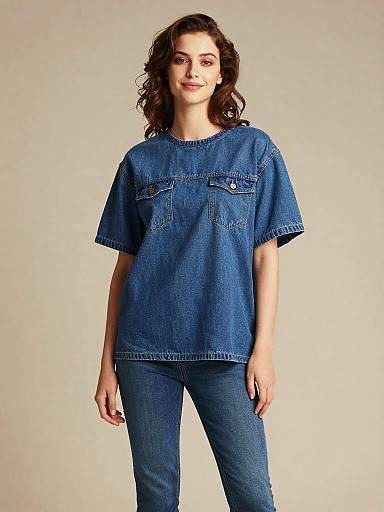 Elegant Oversized Denim Shirt Studio Portrait