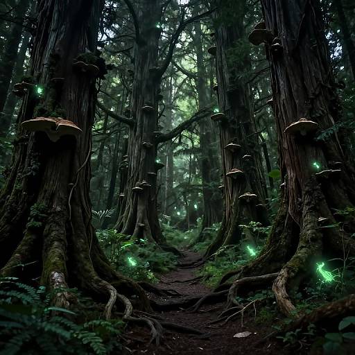 Enchanted Dark Forest with Bioluminescence