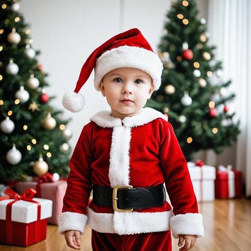 Baby in Santa Costume with Christmas Trees