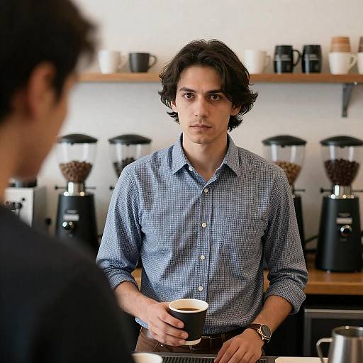 Intense Barista Behind Coffee Counter