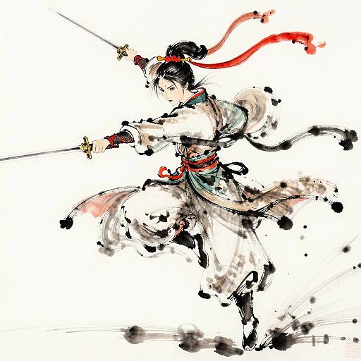 Dynamic Female Hero in Traditional Hanfu