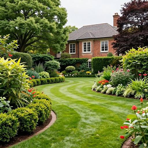 Graceful Garden with Classic Brick House