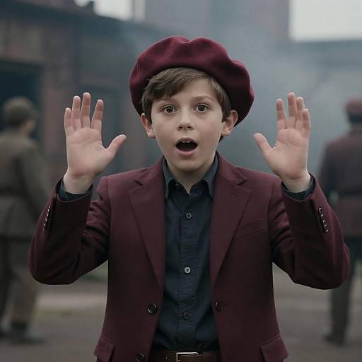 Surprised Boy in Maroon Beret
