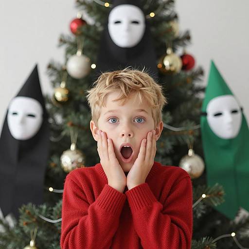 Surprised Boy with Christmas Intruders