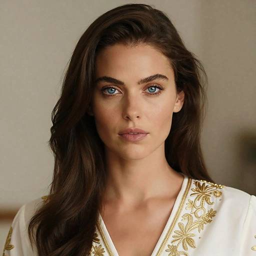 Serious Woman in White Blouse Portrait