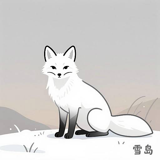 Illustration of White Fox on Snowy Hill