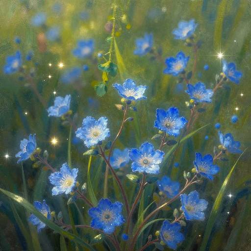 Glowing Blue Flowers in Fantasy Meadow