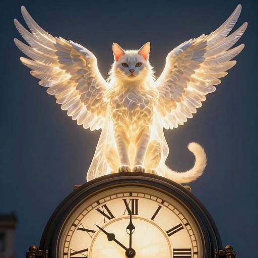 Ethereal Feline Guardian on Timeless Clock