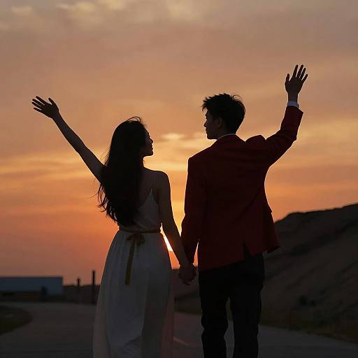 Fiery Silhouette of a Couple in Motion