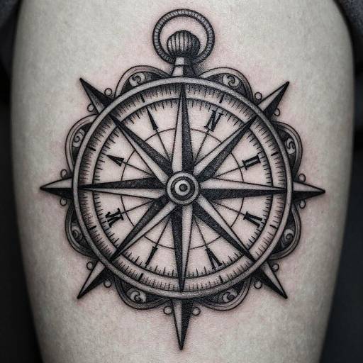 Monochromatic Ancient Compass Tattoo