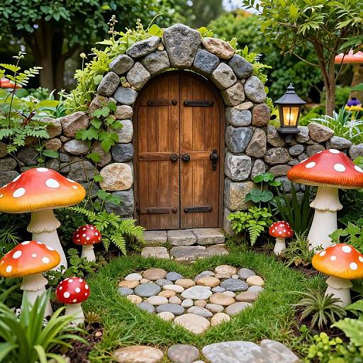 Whimsical Fairy Garden with Stone Arch