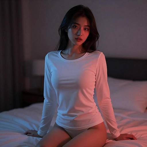 Photorealistic Woman in White BF Shirt