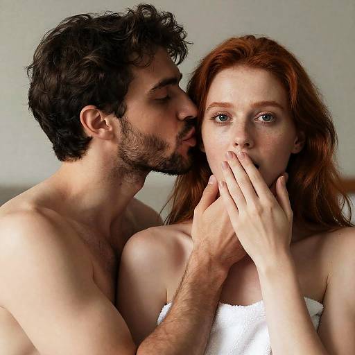 Intimate Close-Up of Surprised Couple