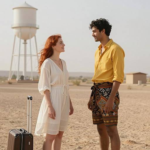 Desert Encounter: Joyful Moment Between Two