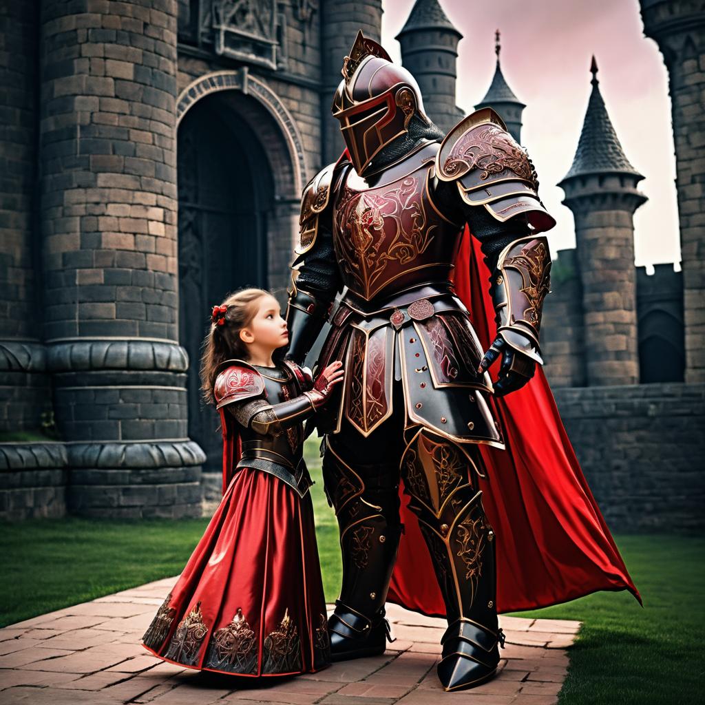 Crimson Knight and Child in Castle