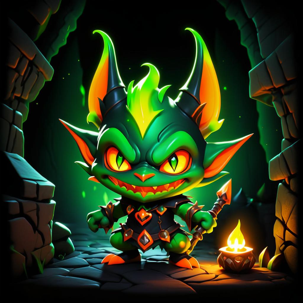 Cute Yet Sinister Goblin in Treasure Cave