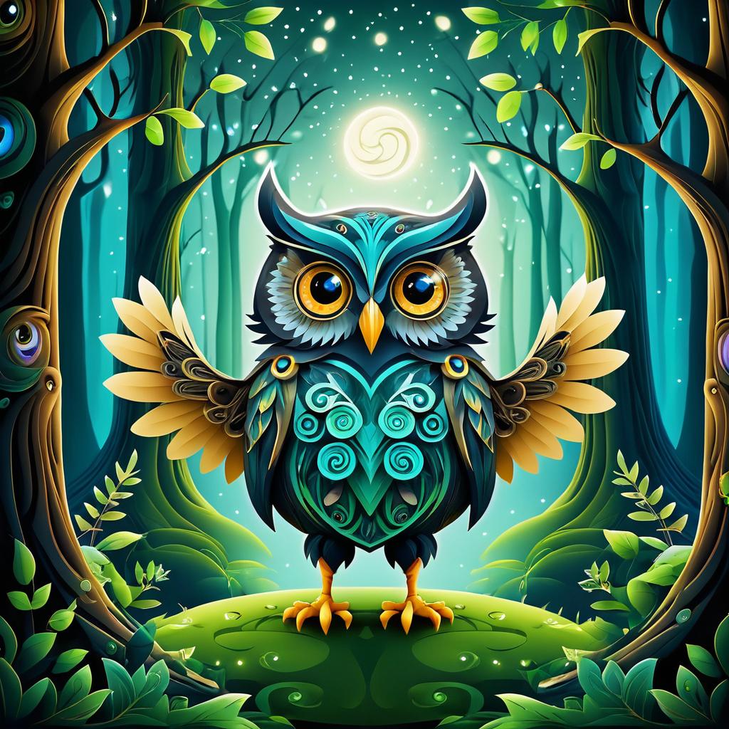 Whimsical Owl in a Magical Forest