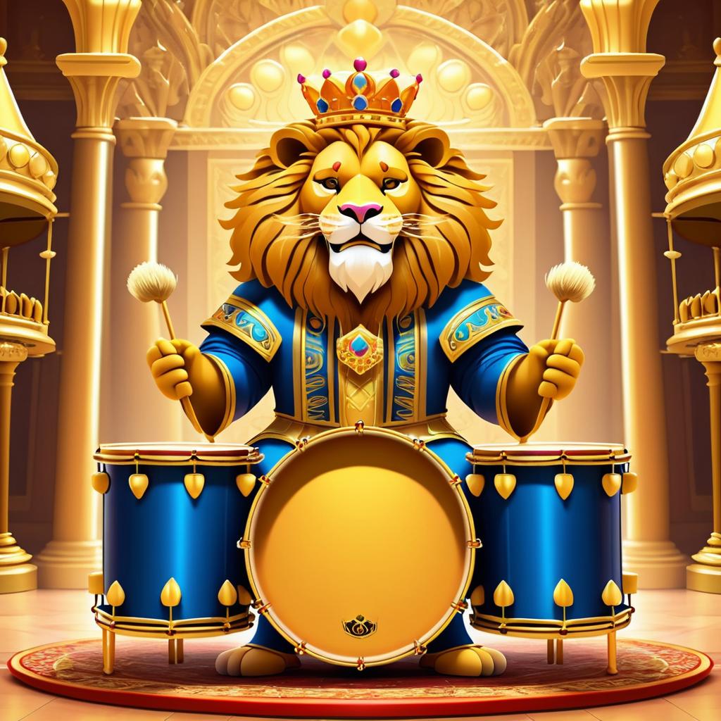 Royal Lion Drummer in Cartoon Style