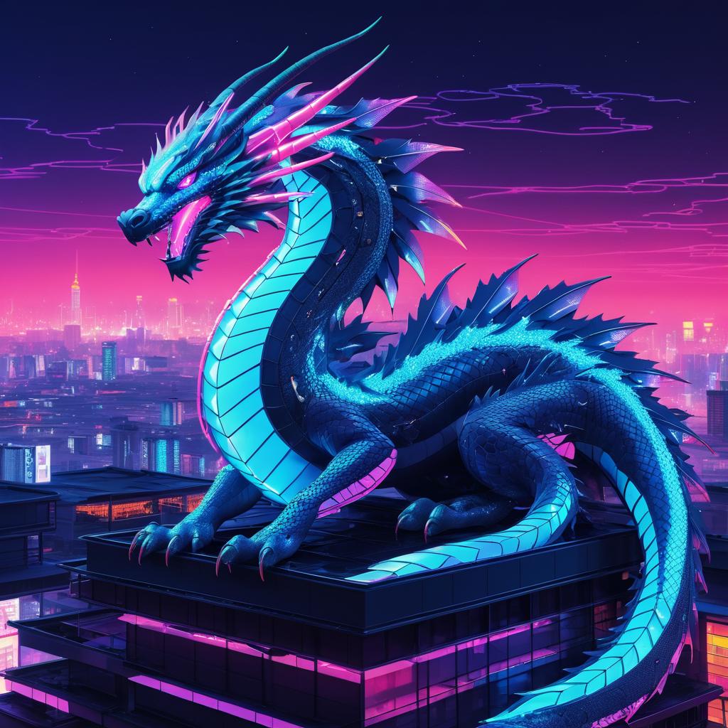 Neon Dragon Portrait in Cyberpunk Style