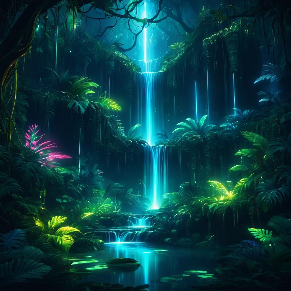 Enchanting Jungle Waterfall with Mystical Aura