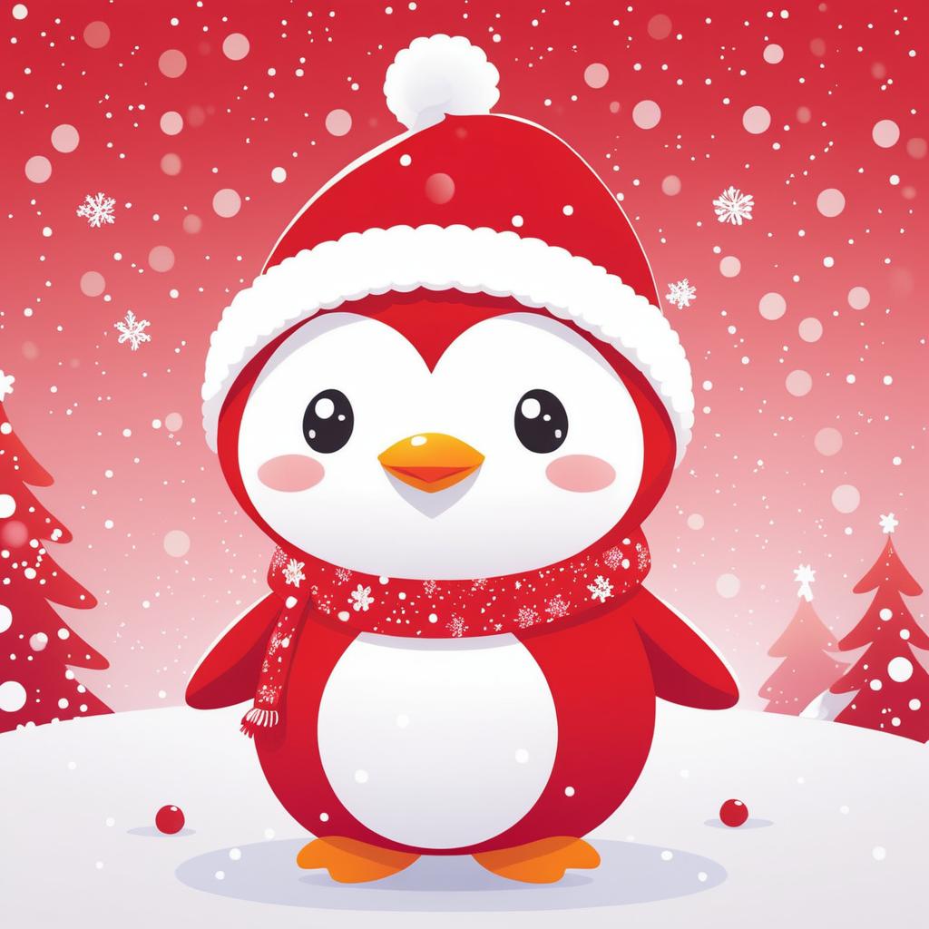 Cheerful Chibi Penguin in Santa Suit