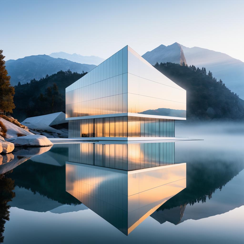 Serene Quartz-Shaped Glass Building at Sunrise