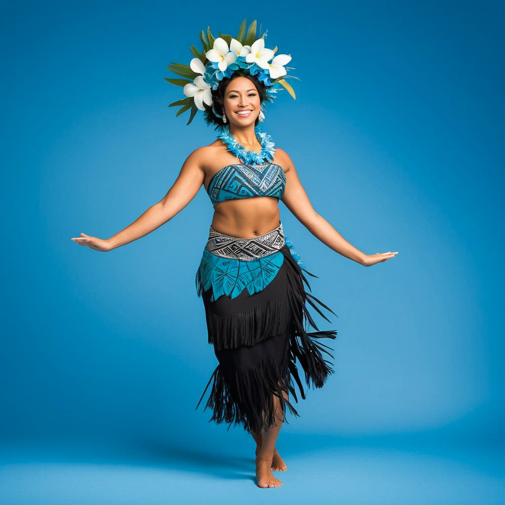 Joyful Tahitian Performer in Traditional Attire