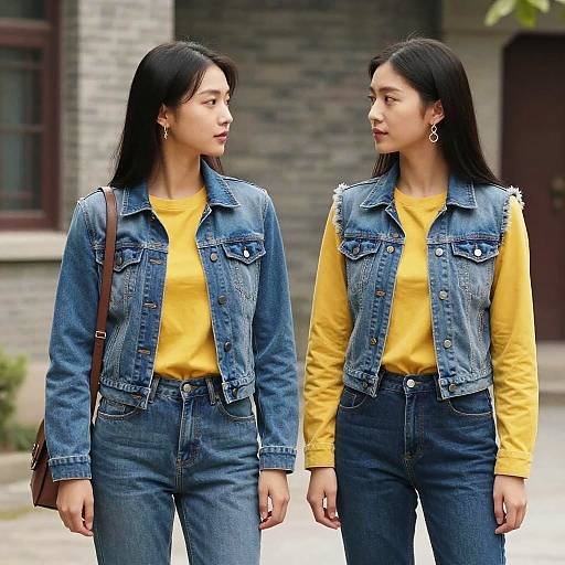 Asian Duo in Denim and Yellow Jackets