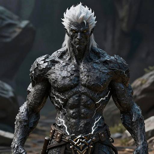 Cracked Rock Humanoid with White Lightning
