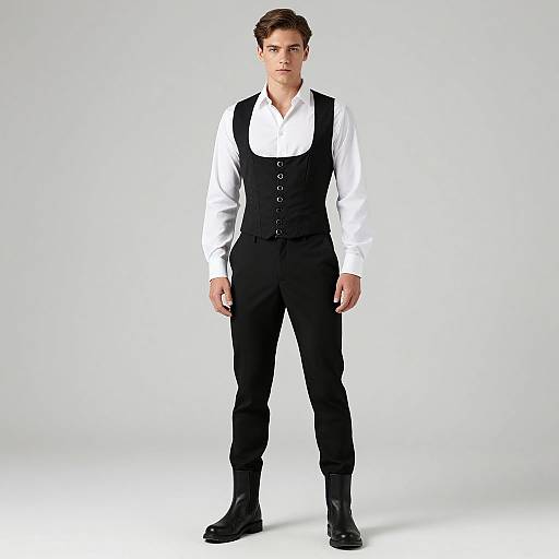 Stylish Man in Black Corset Outfit
