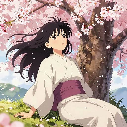 Lazy Anime Girl Under Cherry Blossoms