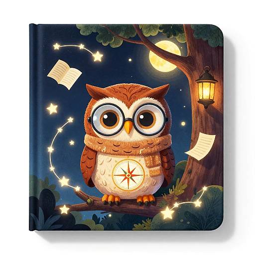 Moonlit Owl and Star Compass