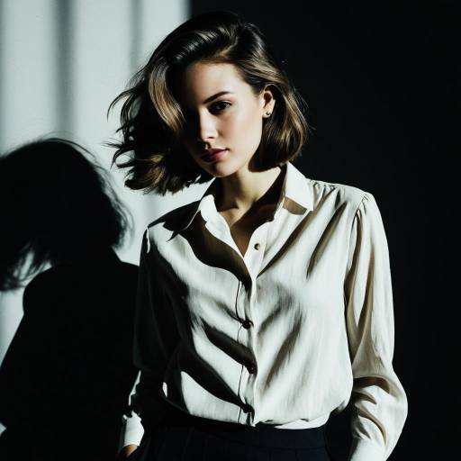 Woman with Faded Crop Hairstyle and Elegant Blouse
