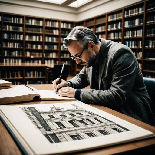 Architect Sketching Building in Library