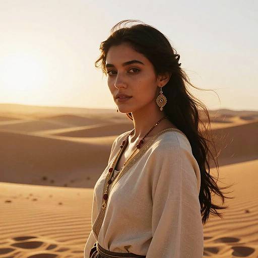 Desert Nomad Woman in Golden Dunes