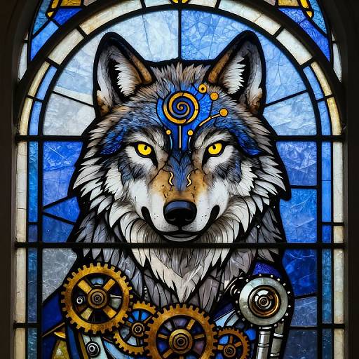 Mechanical Wolf Stained Glass Art