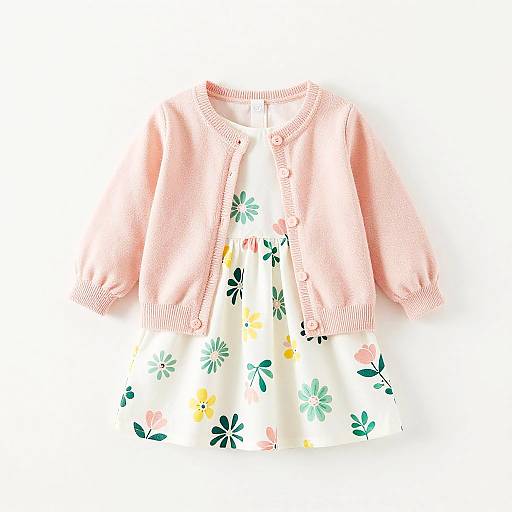 Cute Floral Dress with Pink Cardigan